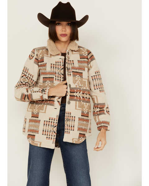 Image #1 - Cotton & Rye Women's Southwestern Print Sherpa Lined Jacket , Ivory, hi-res