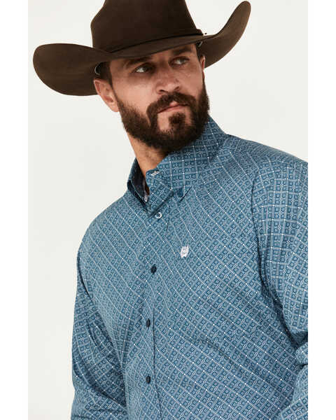 Image #2 - Cinch Men's Geo Print Long Sleeve Button-Down Western Shirt, Teal, hi-res