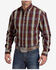 Image #1 - Stetson Men's Dobby Plaid Print Long Sleeve Button-Down Western Shirt, Wine, hi-res