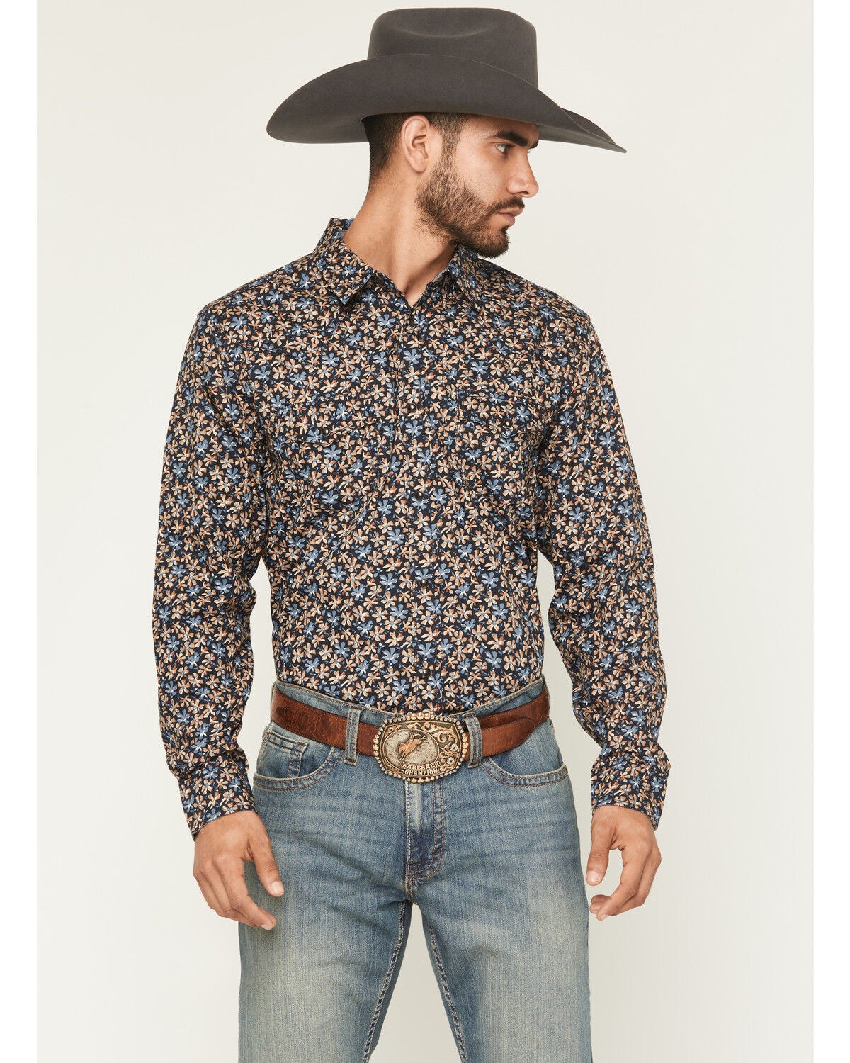 Cody James Men's Howdy Haven Floral Print Long Sleeve Snap Western Shirt, Blue, hi-res