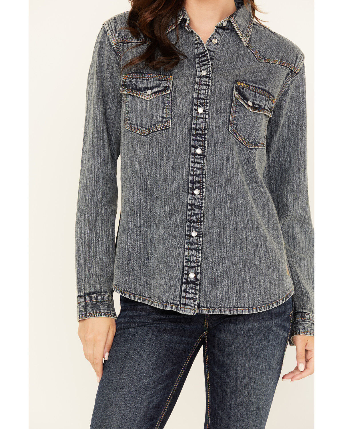 Image #3 - STS Ranchwear By Carroll Women's Duke Long Sleeve Snap Denim Western Shirt, Medium Wash, hi-res