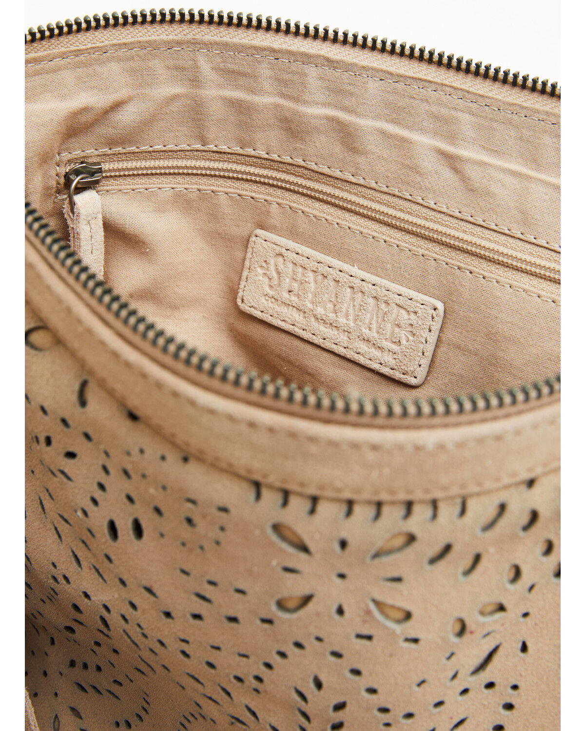 Image #3 - Shyanne Women's Avenly Floral Perforated Suede Crossbody Bag, Tan, hi-res