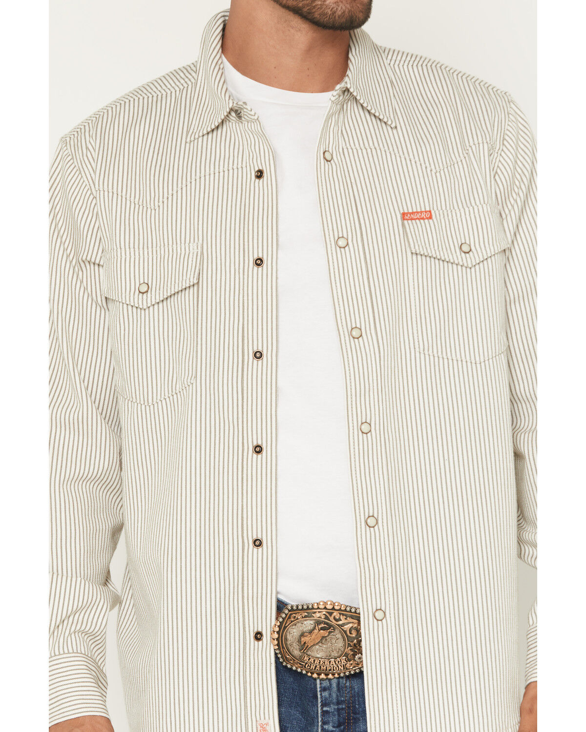 Image #3 - Sendero Provisions Men's Wyatt Stripe Print Long Sleeve Snap Western Shirt, Grey, hi-res