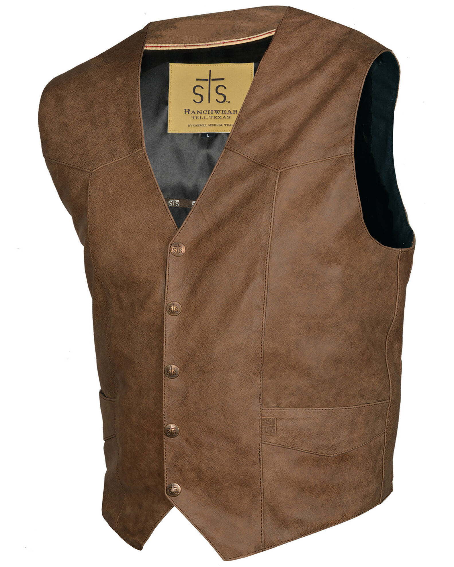 STS Ranchwear Men s Antique Brown Leather Chisum Vest Big Sheplers