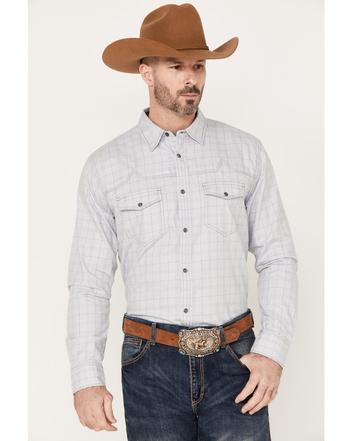 Moonshine Spirit&reg; Men's Classy Malange Print Long Sleeve Snap Western Shirt, Grey, hi-res