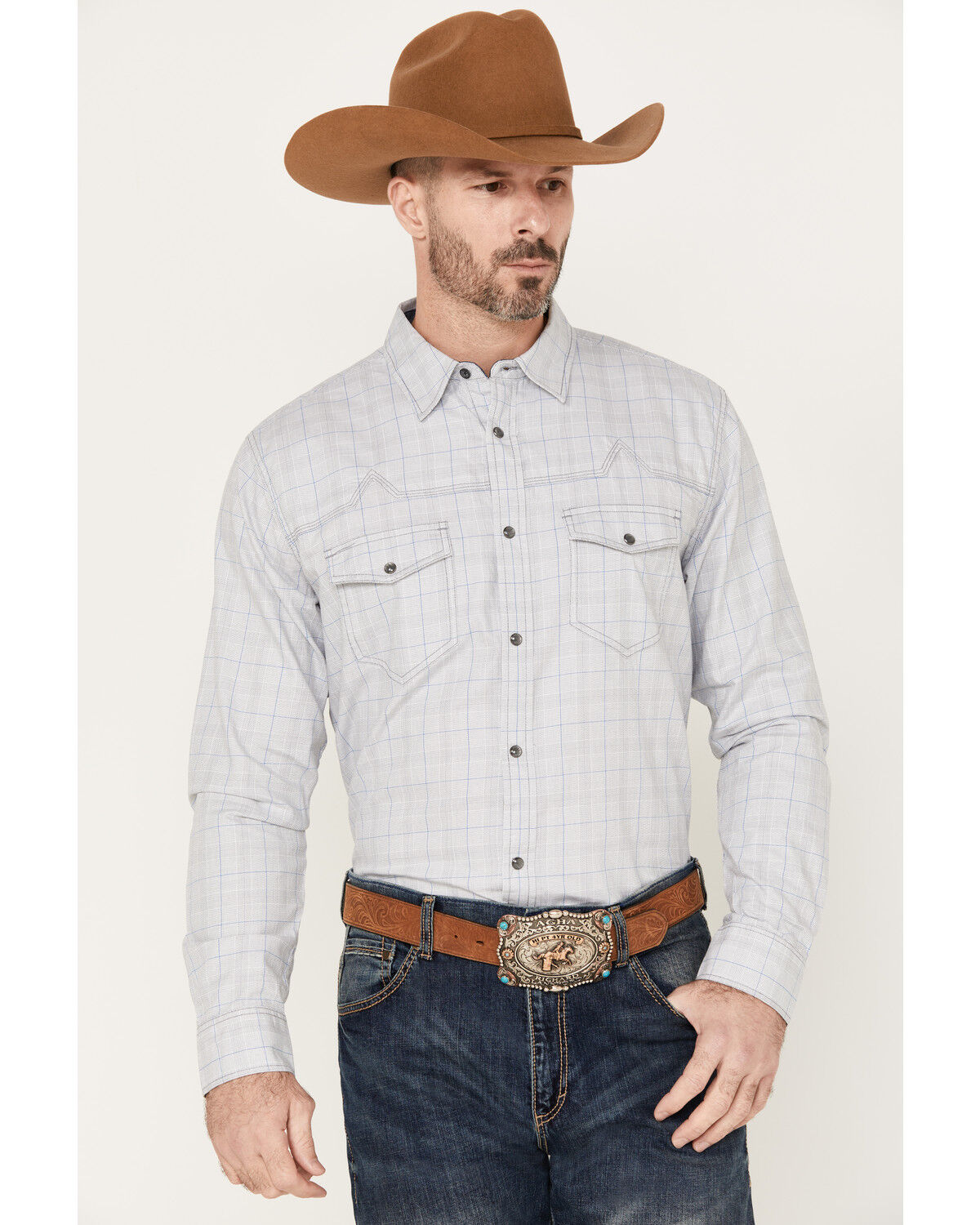 Image #1 - Moonshine Men's Classy Malange Print Long Sleeve Snap Western Shirt, Grey, hi-res