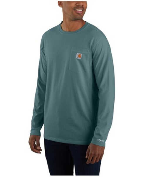 Carhartt Men's Force Relaxed Fit Midweight Long Sleeve Graphic Work T-Shirt, Teal, hi-res