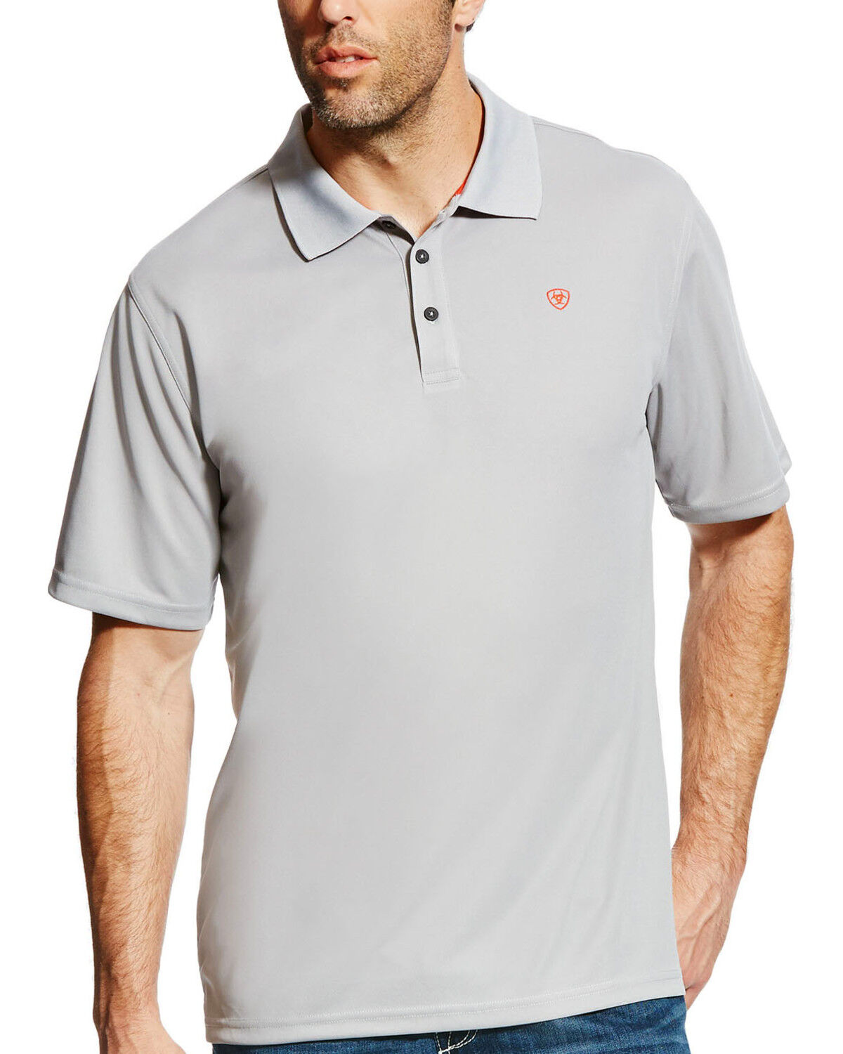 Image #1 - Ariat Men's Tek SPF Short Sleeve Work Polo Shirt, Silver, hi-res