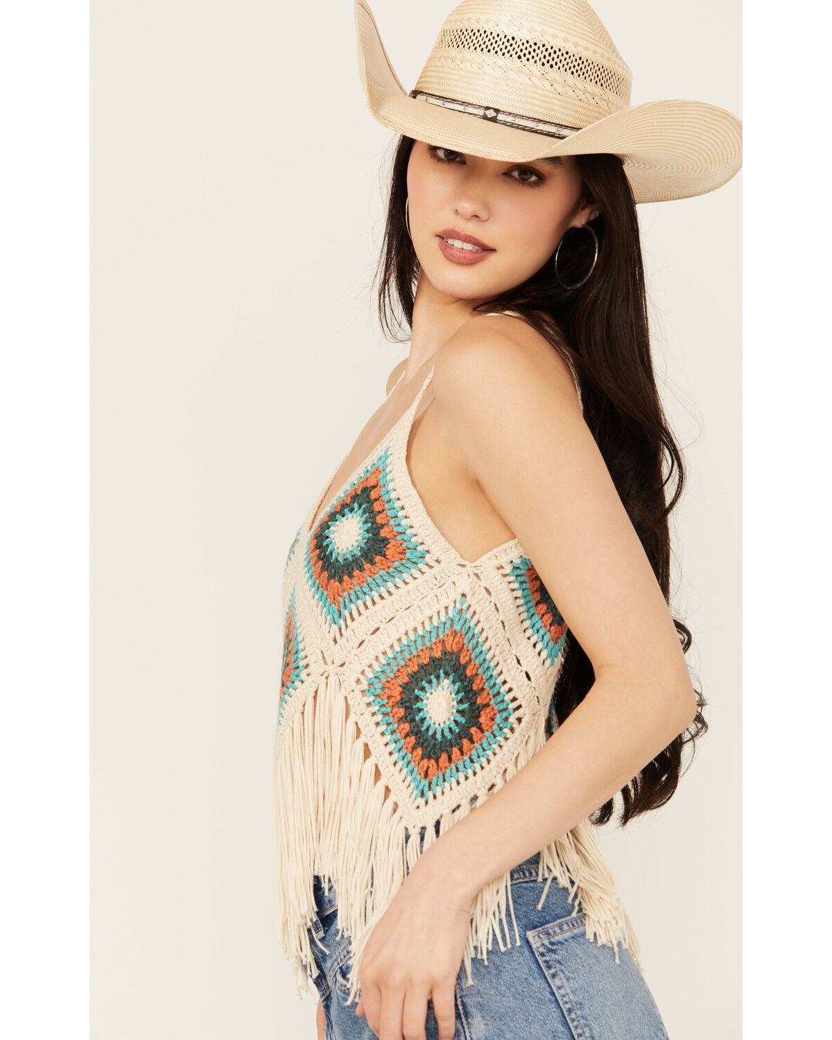 Image #2 - Rock & Roll Denim Women's Crochet Fringe Tank, , hi-res