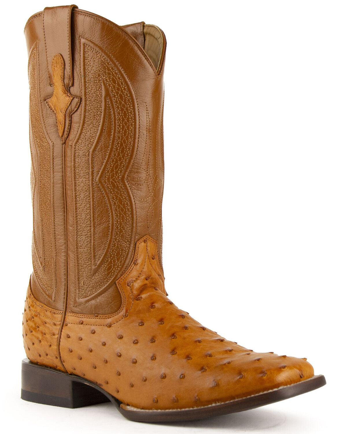 Image #1 - Ferrini Men's Cognac Full Quill Ostrich Western Boots - Broad Square Toe, Cognac, hi-res