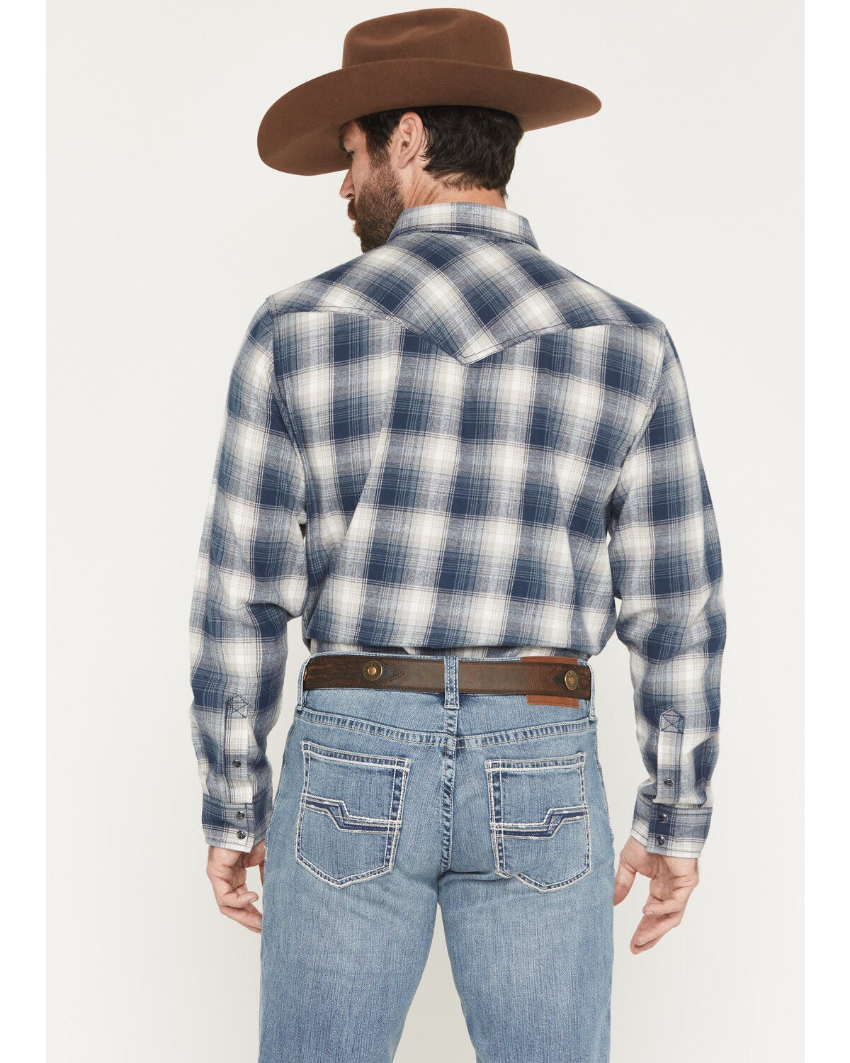 Image #4 - Cody James Men's Rio Bravo Plaid Print Long Sleeve Flannel Shirt, Dark Blue, hi-res