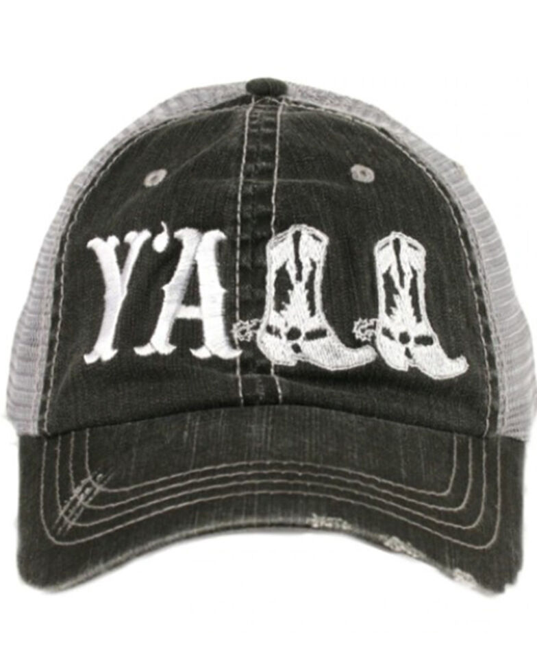 Katydid Women's Ya'll Boots Grey Embroidered Mesh-Back Ball Cap , Grey, hi-res