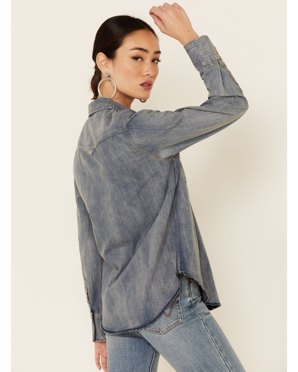 Image #4 - STS Ranchwear Women's Claira Denim Long Sleeve Pearl Snap Western Shirt, Blue, hi-res