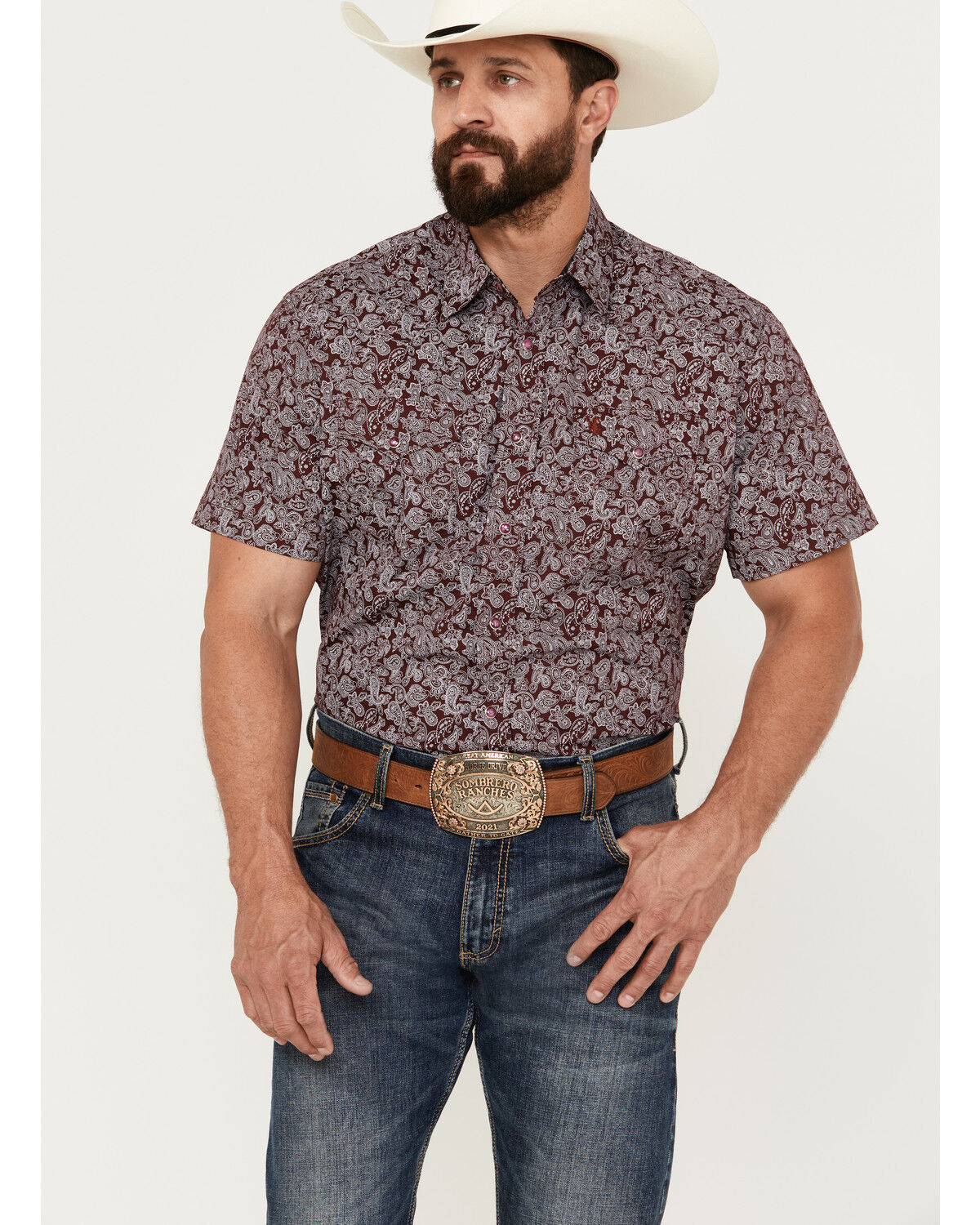 Image #1 - Rodeo Clothing Men's Paisley Print Short Sleeve Snap Western Shirt, , hi-res