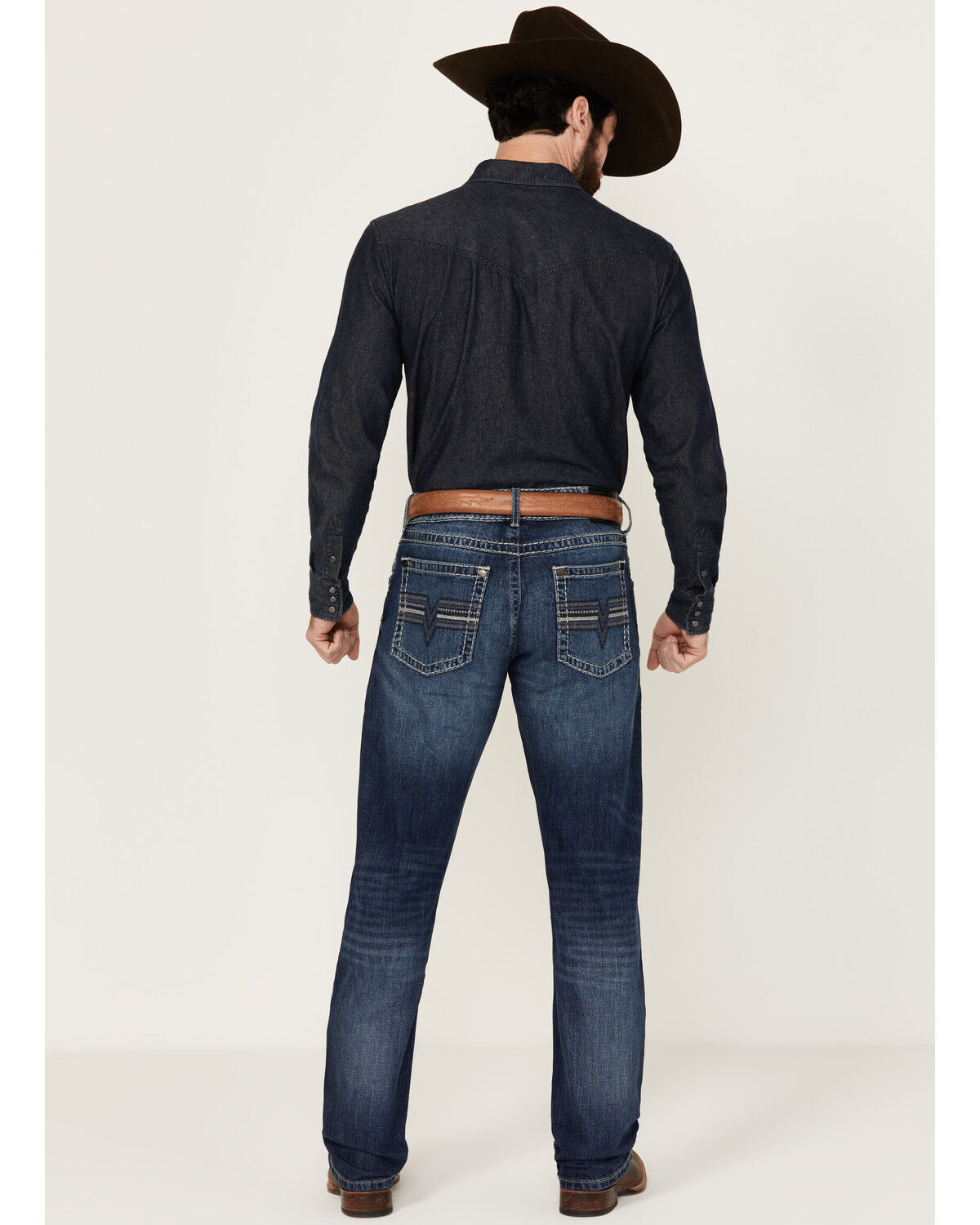 Image #3 - Rock 47 by Wrangler Men's Allenbrook Dark Wash Slim Straight Stretch Denim Jeans, Dark Medium Wash, hi-res