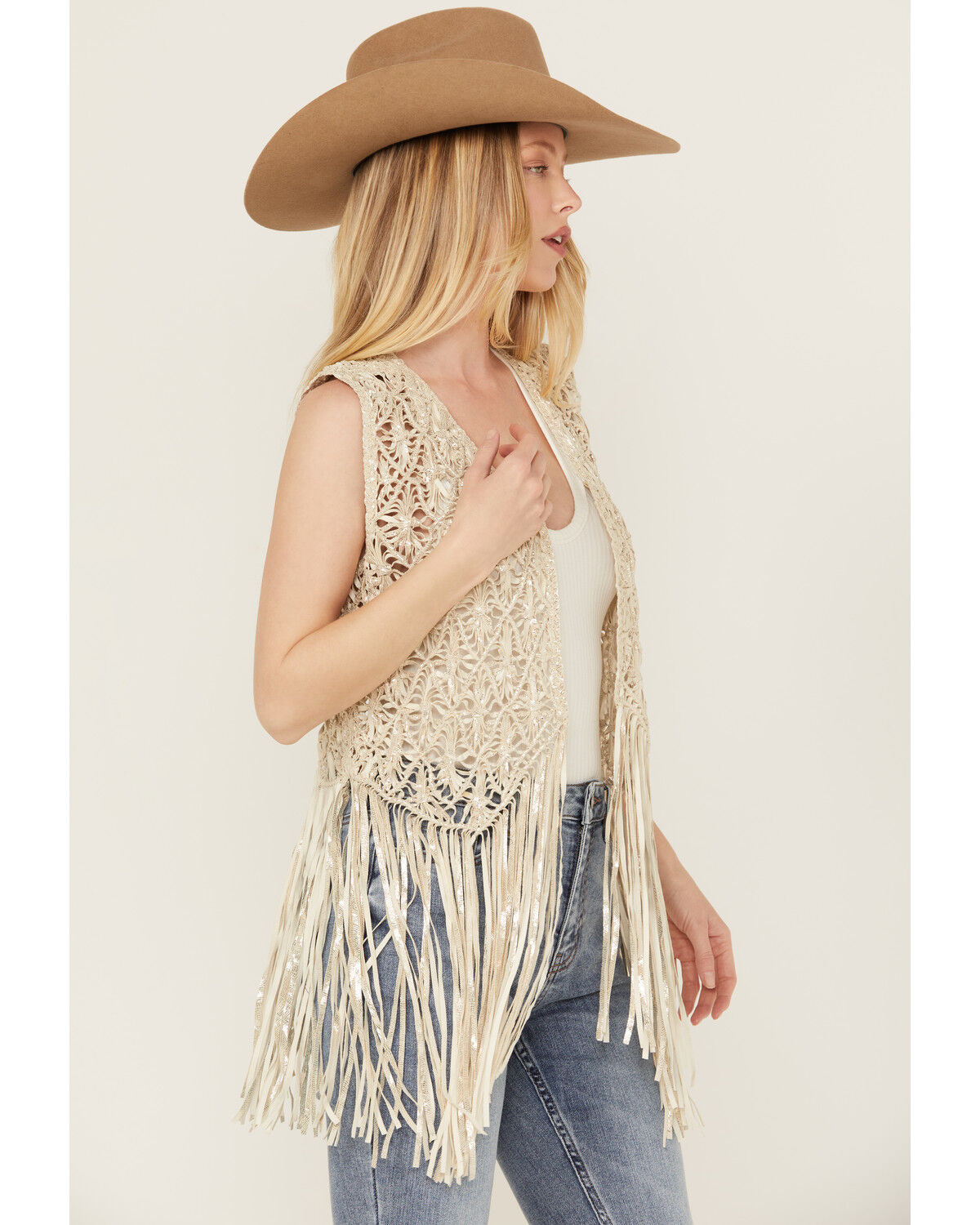 Image #2 - Wonderwest Women's Foiled Suede Vest, Cream, hi-res