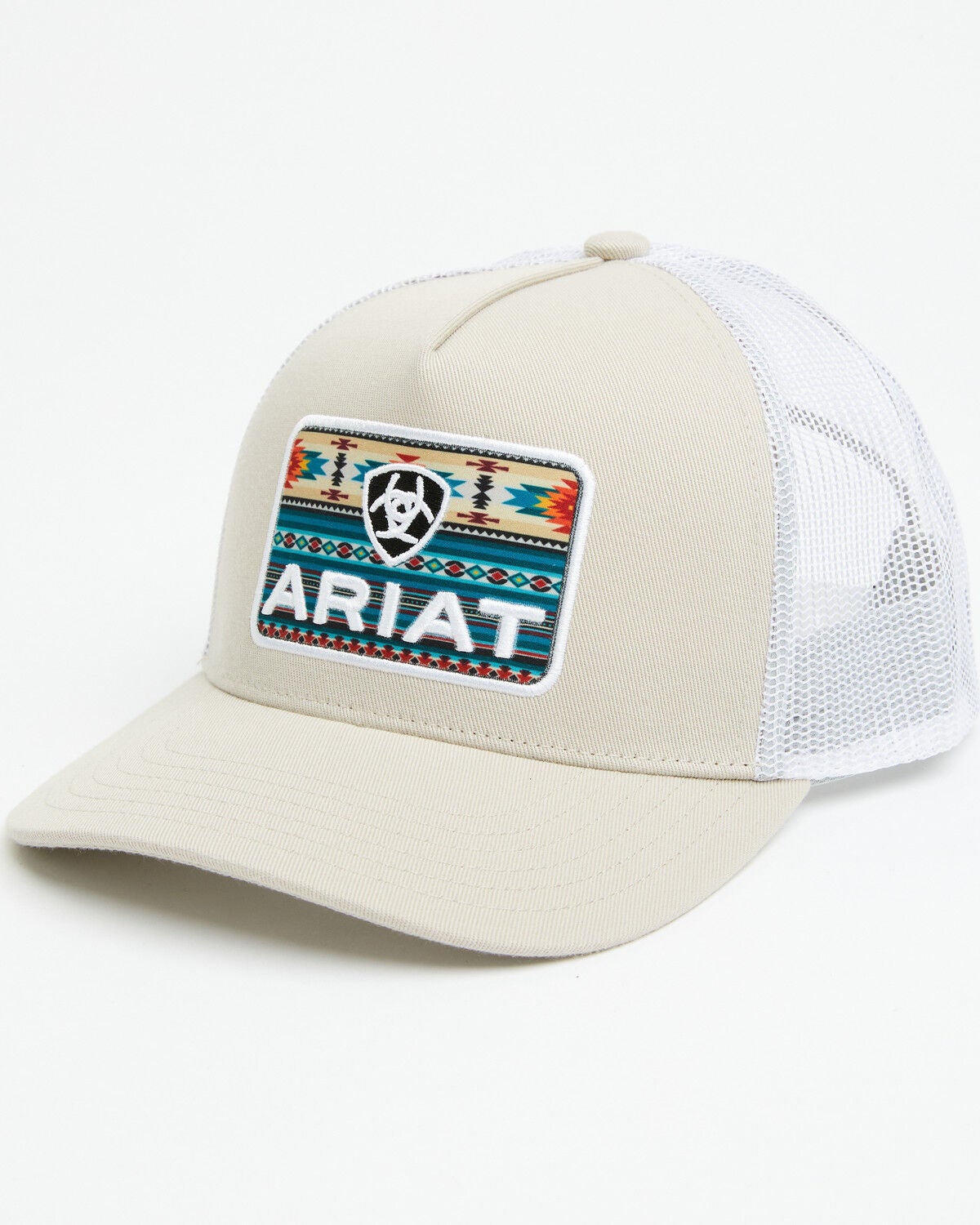 Image #1 - Ariat Men's Southwestern Logo Ball Cap, White, hi-res