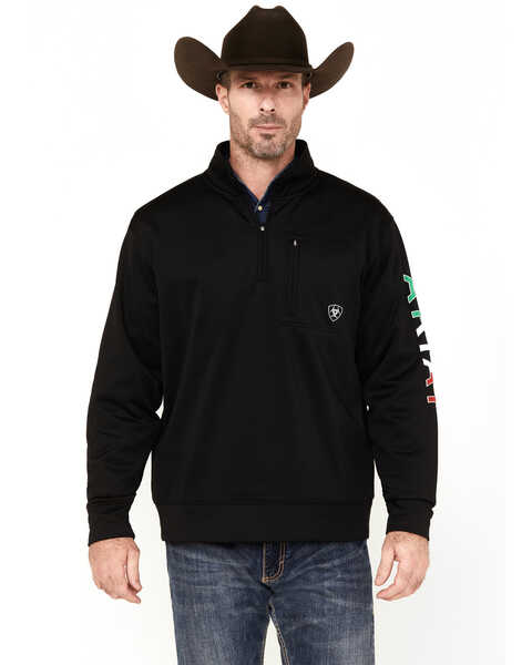 Image #1 - Ariat Men's Boot Barn Exclusive Team Logo 1/4 Zip Pullover Sweatshirt, Black, hi-res