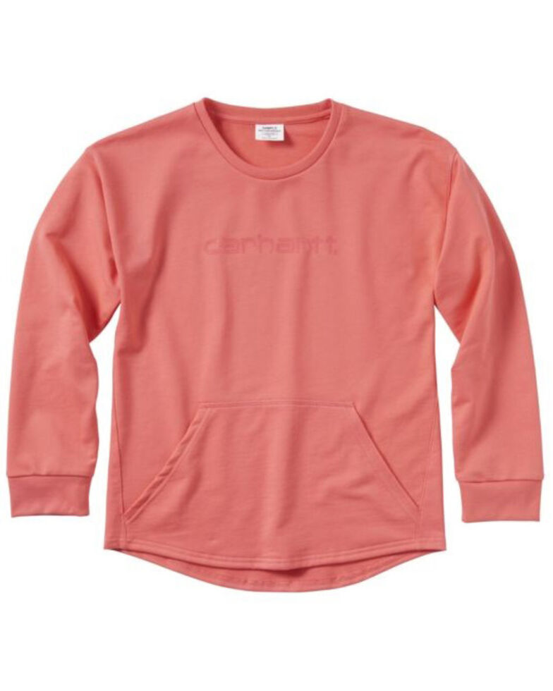 Carhartt Girls' Coral French Terry Pullover Sweatshirt , Coral, hi-res