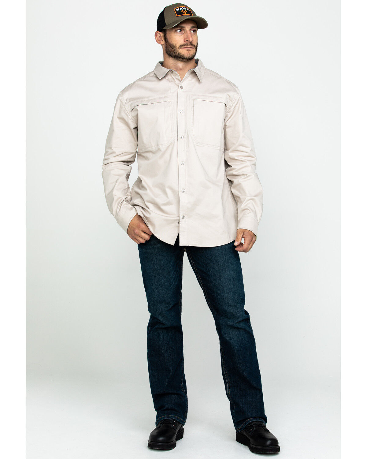 Image #6 - Hawx Men's Khaki Stretch Twill Long Sleeve Work Shirt, Beige/khaki, hi-res
