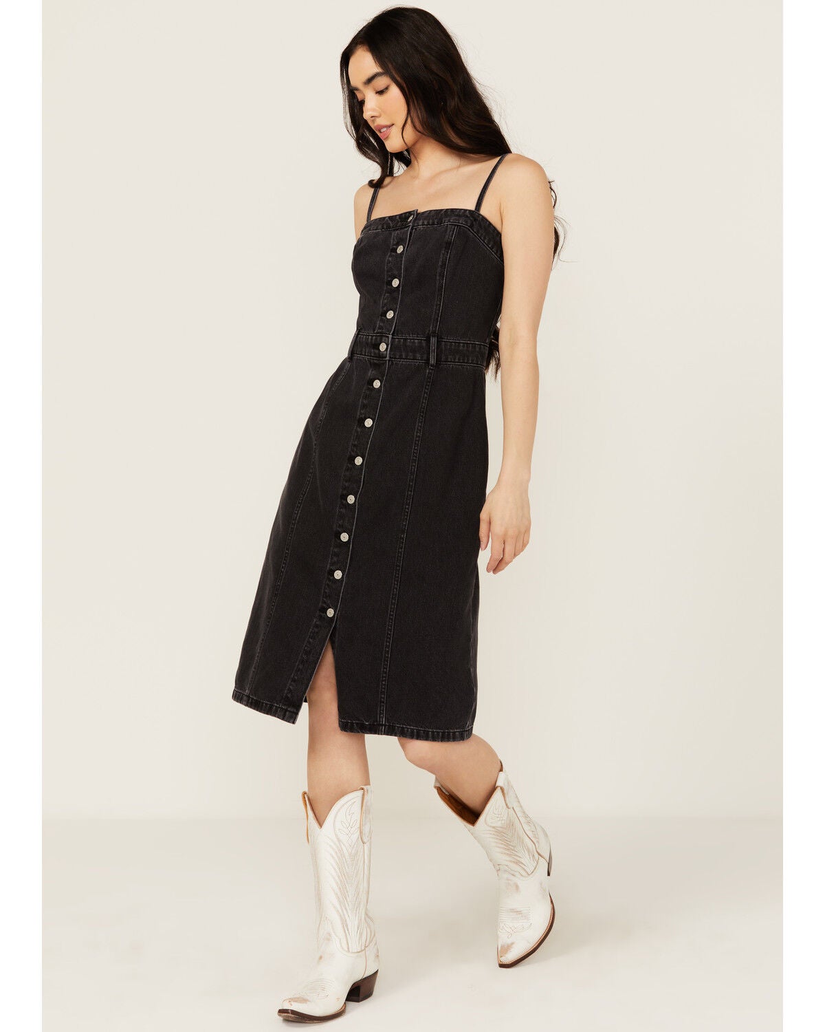 Levi's Women's Denim Bustier Mini Dress, Black, hi-res
