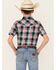 Image #4 - Cody James Boys' Steerhead Plaid Print Short Sleeve Snap Western Shirt , Navy, hi-res