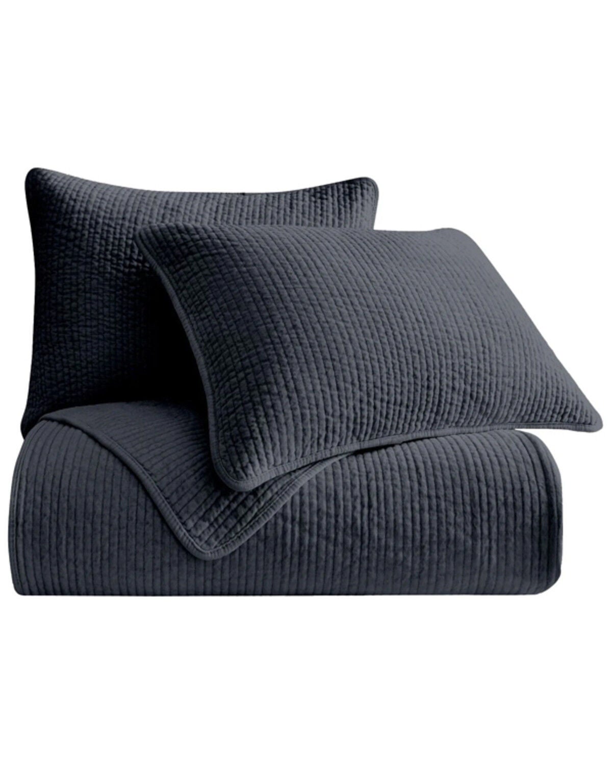 Image #2 - HiEnd Accents Navy Stonewashed Cotton & Velvet 3-Piece Full/Queen Quilt Set, Navy, hi-res