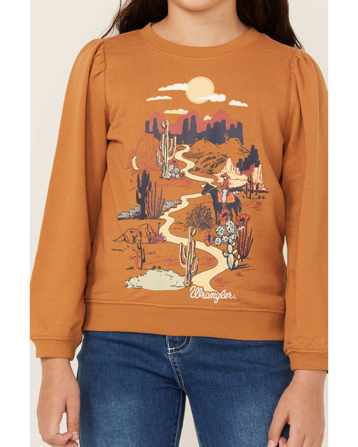 Image #3 - Wrangler Girls' Desert Scene Sweatshirt, Brown, hi-res