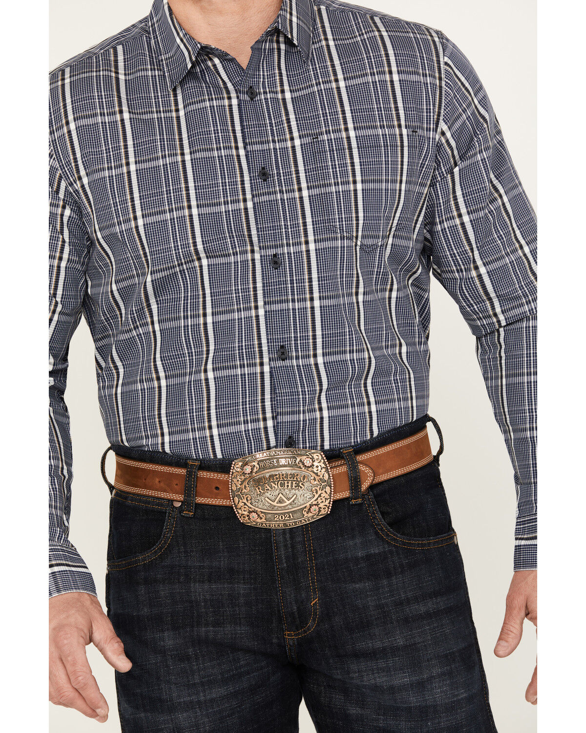 Image #3 - Gibson Trading Co Men's Night Watch Plaid Print Long Sleeve Button-Down Western Shirt, Navy, hi-res