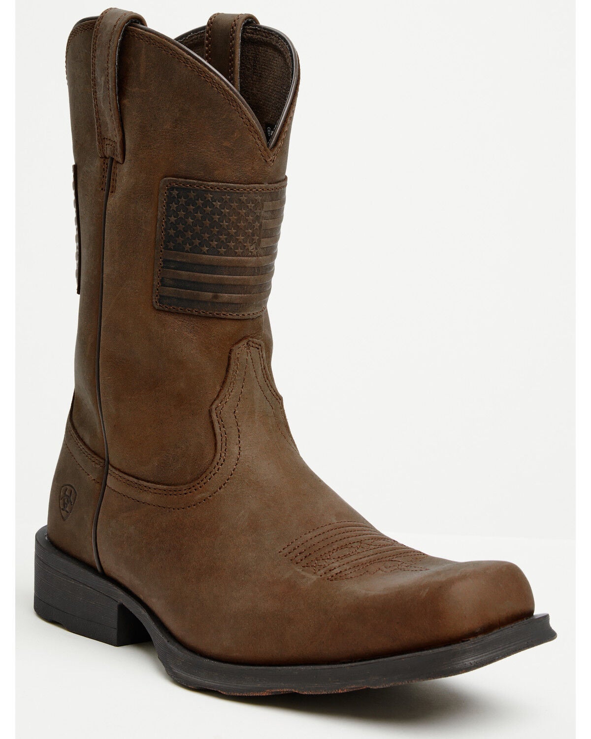 Ariat Men&rsquo;s Rambler Patriot Distressed Western Performance Boots &ndash; Square Toe, Distressed Brown, hi-res