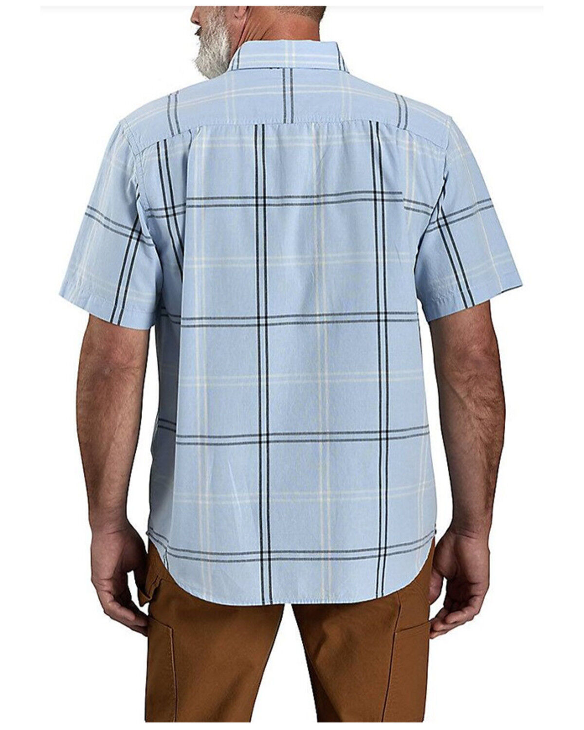 Image #2 - Carhartt Men's Loose Fit Midweight Plaid Print Short Sleeve Button-Down Shirt, Light Blue, hi-res