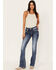 Miss Me Women's Medium Wash Embroidered Turquoise Stone Bootcut Jeans - Long, Blue, hi-res