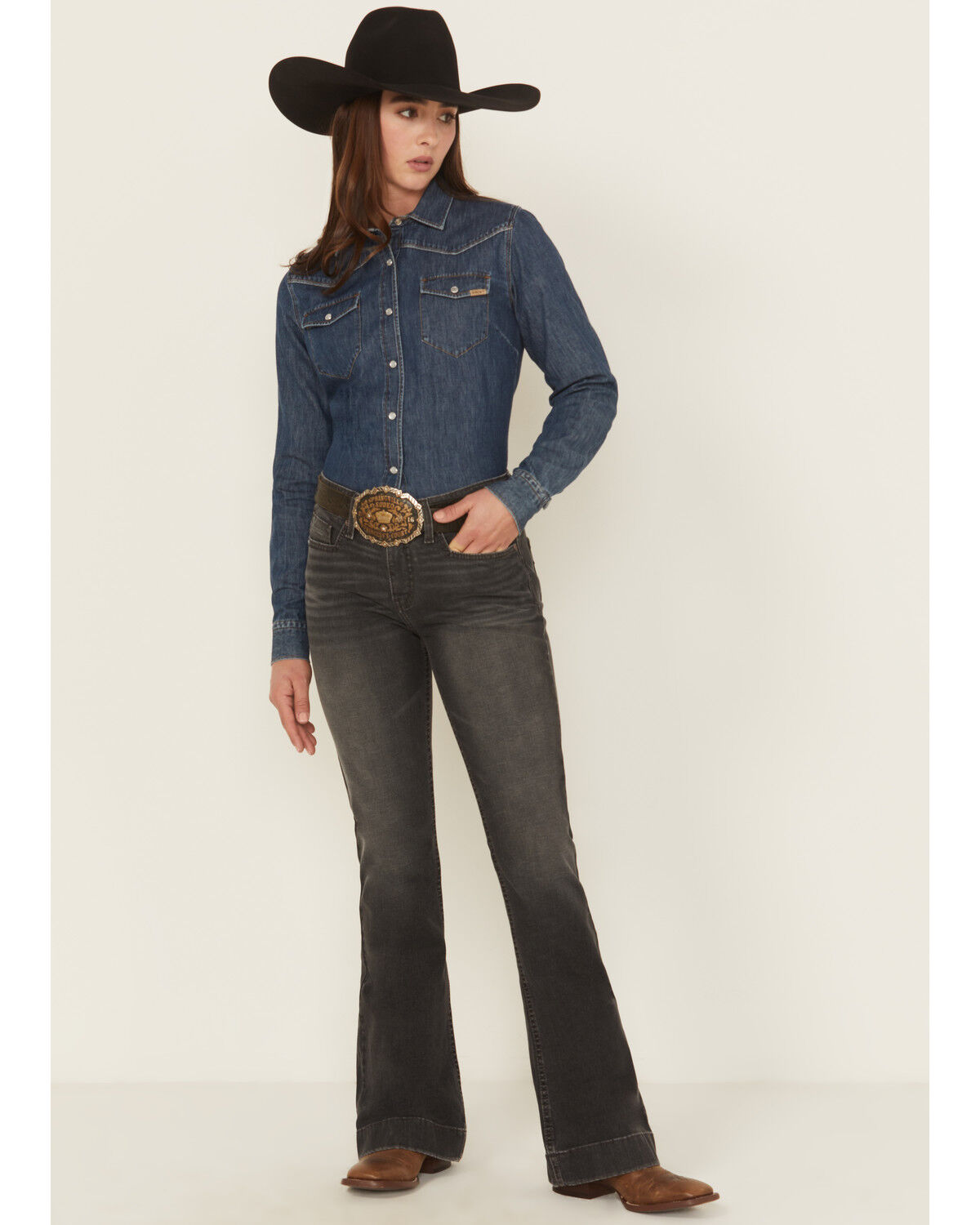 Image #1 - Cinch Women's Lynden Moderate Rise Slim Trouser Stretch Denim Jeans, Black, hi-res