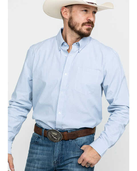 Image #1 - Cody James Core Men's Pinpoint Dobby Geo Print Long Sleeve Western Shirt , , hi-res