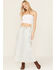 Image #1 - POL Women's Lace Light Wash Denim Midi Skirt, Light Wash, hi-res