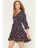 Image #2 - Angie Women's Floral Print Knot Front Mini Dress, Navy, hi-res