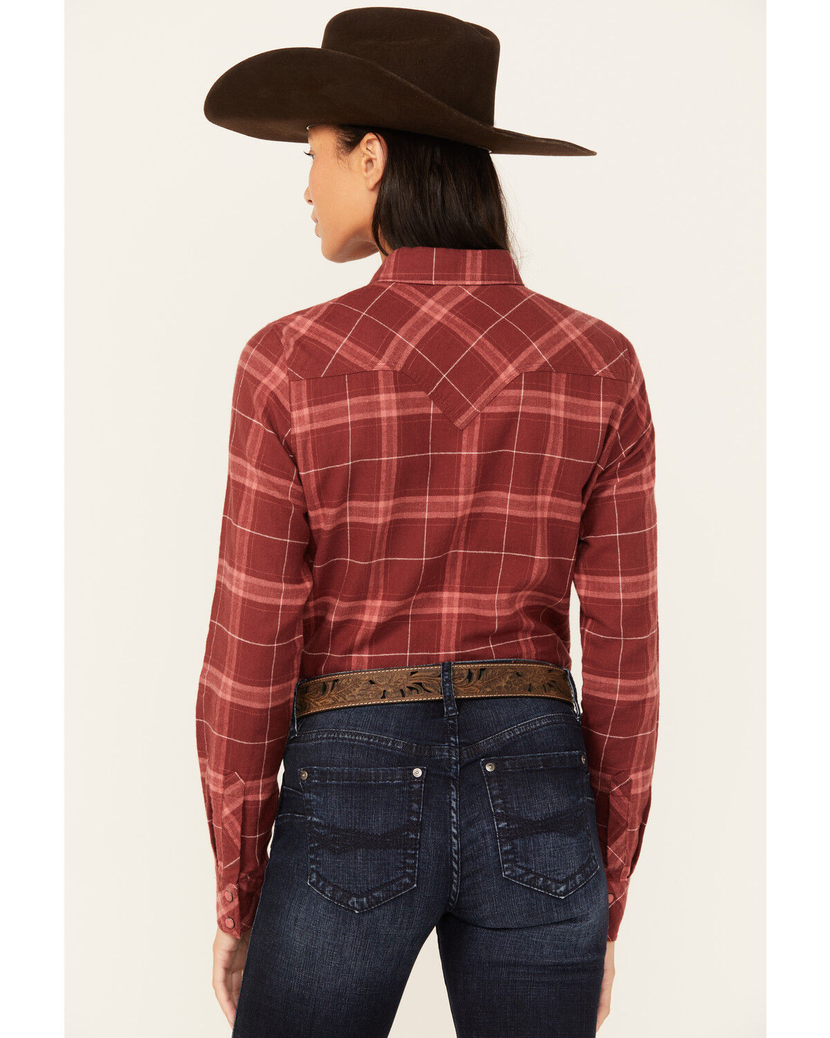 Image #4 - Shyanne Women's Willow Long Sleeve Snap Western Flannel Shirt, Dark Red, hi-res