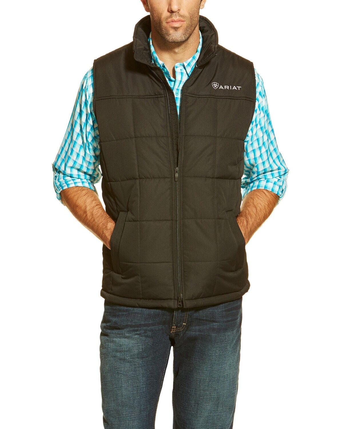 Ariat Men's Crius Poly Fill Zip Front Vest - Tall, Black, hi-res
