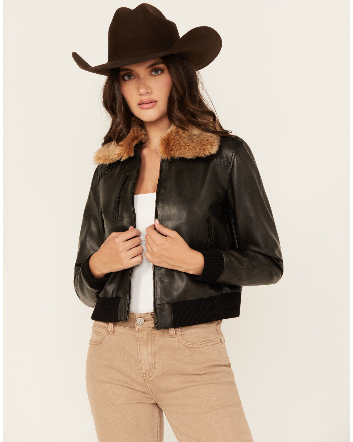 Image #2 - Cleo + Wolf Women's Casey Faux Fur Collar Jacket, Charcoal, hi-res
