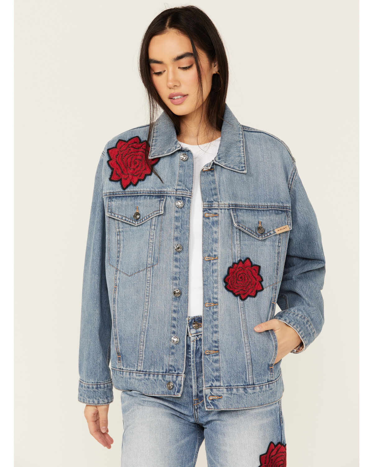 Image #2 - Ariat Women's Medium Wash Rodeo Quincy Denim Trucker Jacket, Medium Wash, hi-res