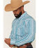 Image #2 - Panhandle Slim Men's Southwestern Striped Long Sleeve Pearl Snap Performance Stretch Western Shirt, Teal, hi-res