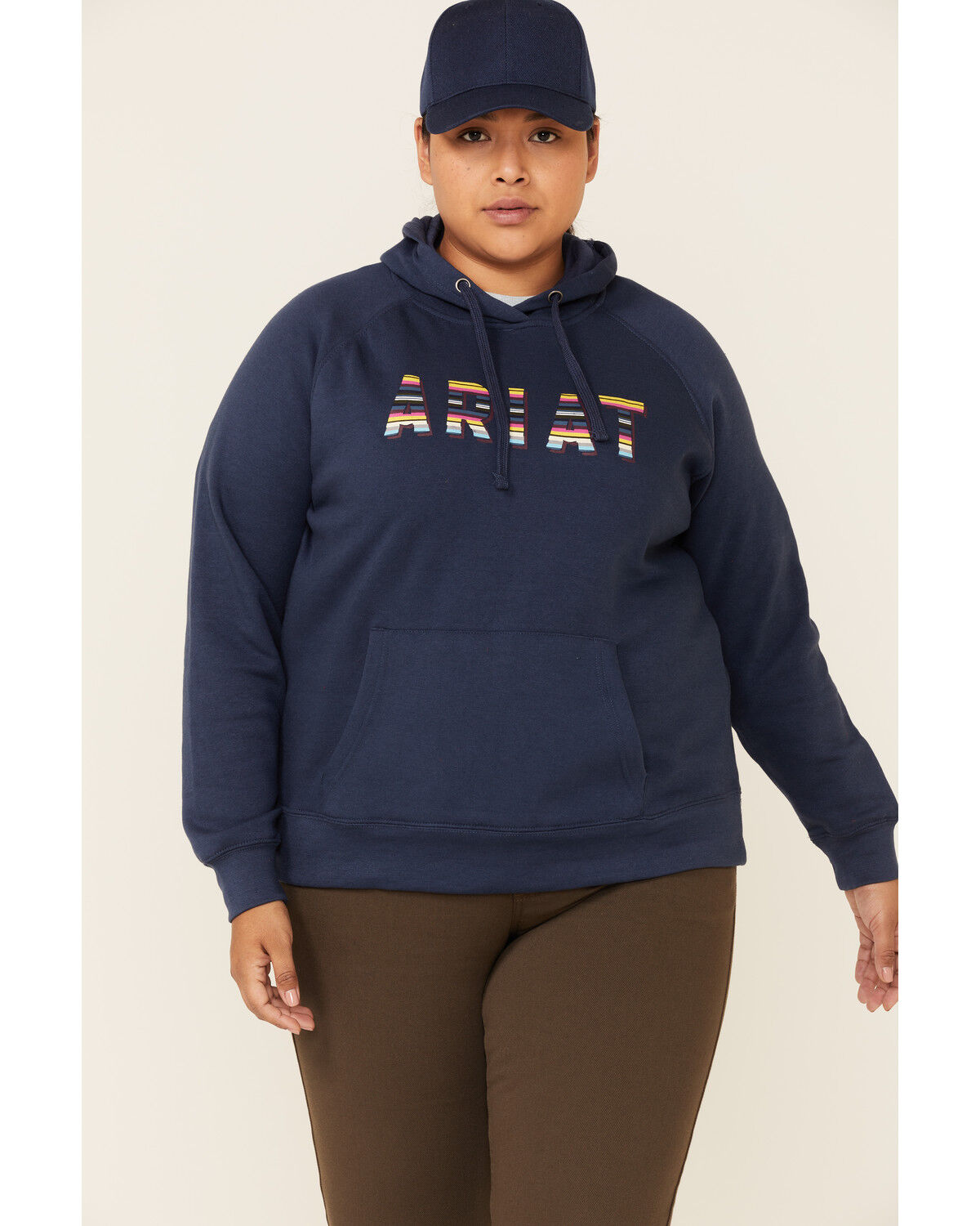 Image #1 - Ariat Women's Serape Logo Hoodie Sweatshirt - Plus, Navy, hi-res