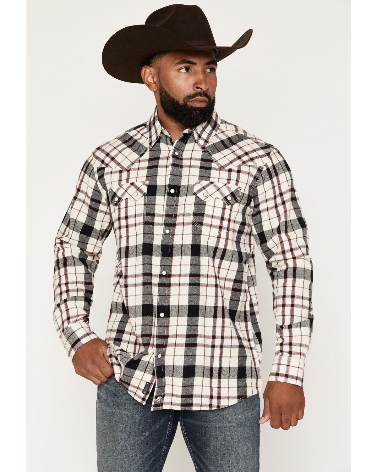 Moonshine Spirit&reg;&nbsp;Men's Austin Plaid Print Long Sleeve Snap Flannel Shirt, Cream, hi-res