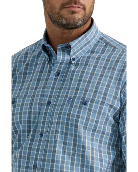 Image #2 - George Strait by Wrangler Men's Plaid Print Short Sleeve Button-Down Western Shirt, Blue, hi-res
