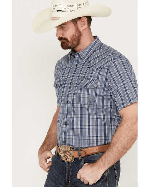 Image #2 - Cody James Men's Plaid Print Short Sleeve Western Snap Shirt, Navy, hi-res