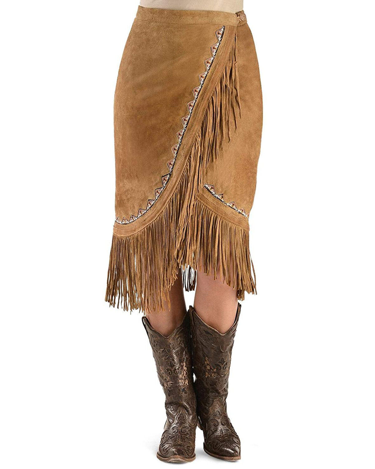 Image #1 - Kobler Leather Women's Yuma Beaded Skirt, Cognac, hi-res