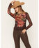 Image #1 - Wild Moss Women's Floral Print Long Sleeve Mesh Top, Brown, hi-res