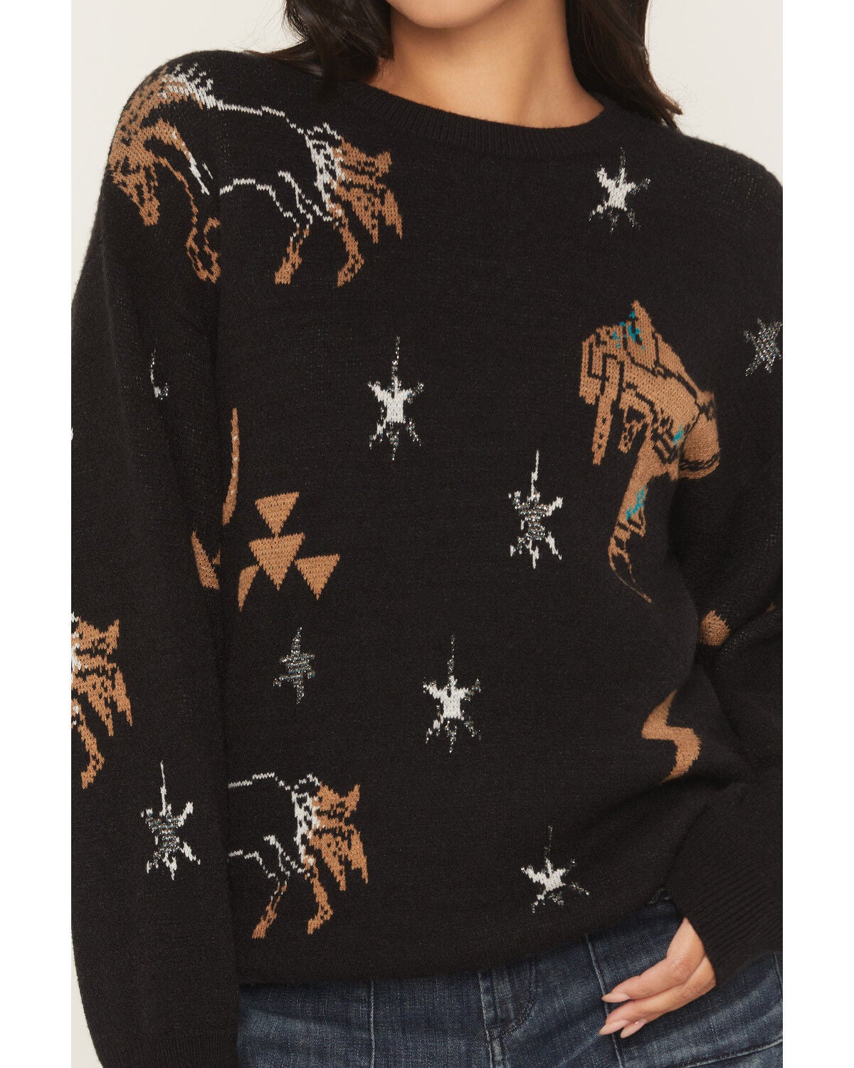 Image #3 - Rock & Roll Denim Women's Conversational Print Sweater, Black, hi-res