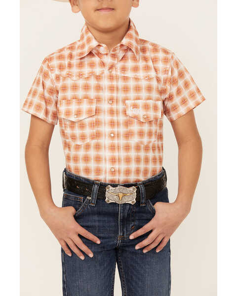 Image #3 - Cowboy Hardware Boys' Gradient Square Short Sleeve Snap Western Shirt , Orange, hi-res