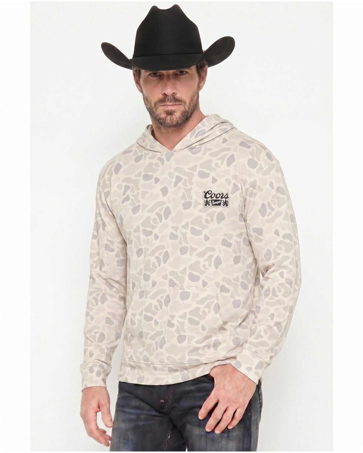 Coors Men's Logo Camo Tech Hooded Long Sleeve Shirt, Natural, hi-res